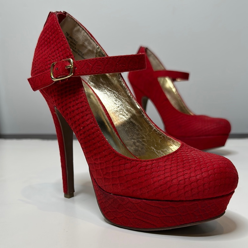 Material Girl Red Textured Stiletto Heels